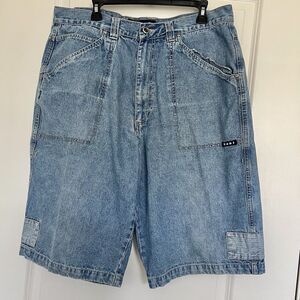 Karl Kani Shorts Mens 38 Blue Hip Hop Baggy Denim Jean Jorts Shorts Y2K Vintage